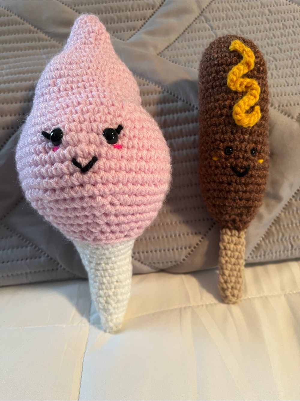 Handmade carnival Crochet Pink Cotton Candy Plush with Brown Corn Dog Plush